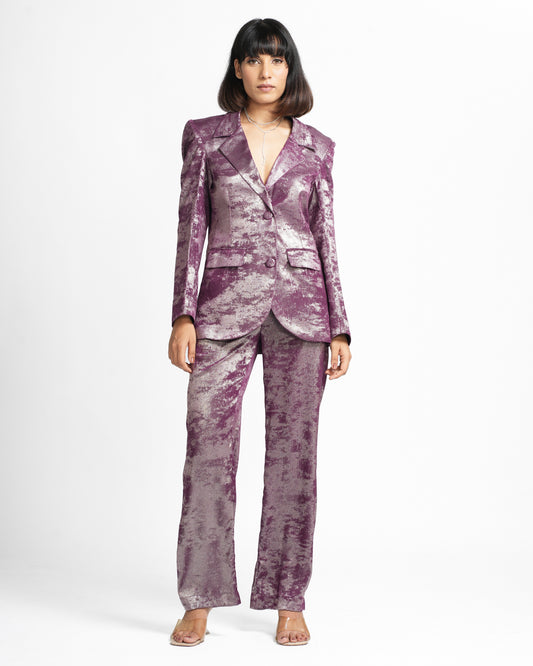 Mackenzie - Purple Shimmer Coat and Pant Set ( Set of 2 )