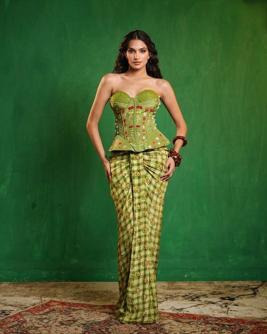 Avocado Printed Corset Drape Set (Set of 2)