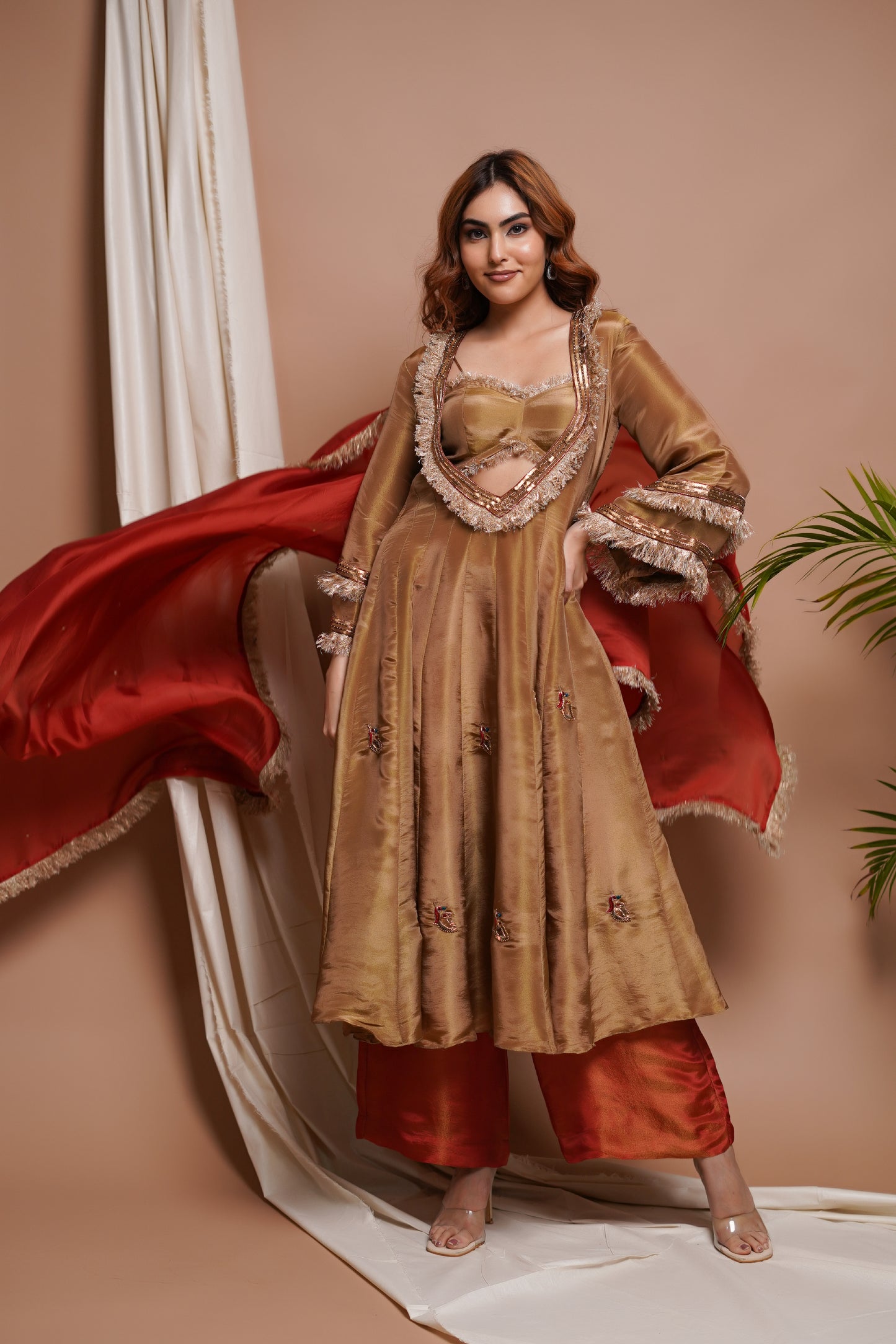 GOLDEN TISSUE SILK ANARKALI SUIT SET (SET OF 4)