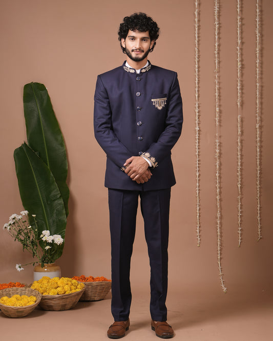 Navy Blue Jodhpuri Set (Set of 3)