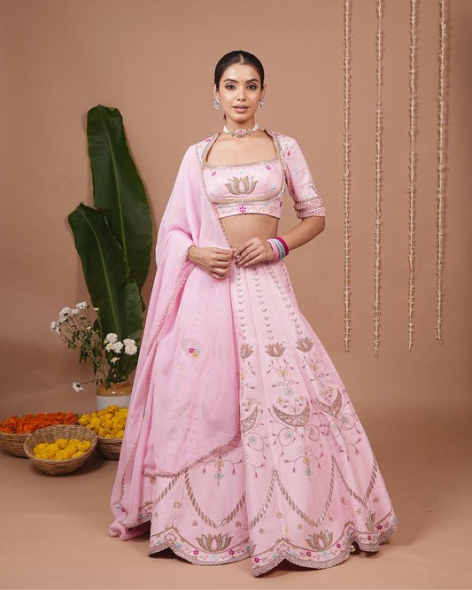 Baby Pink Heavy Lehenga Set (Set of 3)