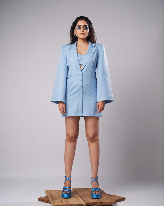 Brylee - Powder Blue Structured Blazer Mini Dress (SET OF 2)