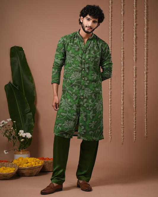 Green Bandhani Kurta + Salwar Set (Set of 2)