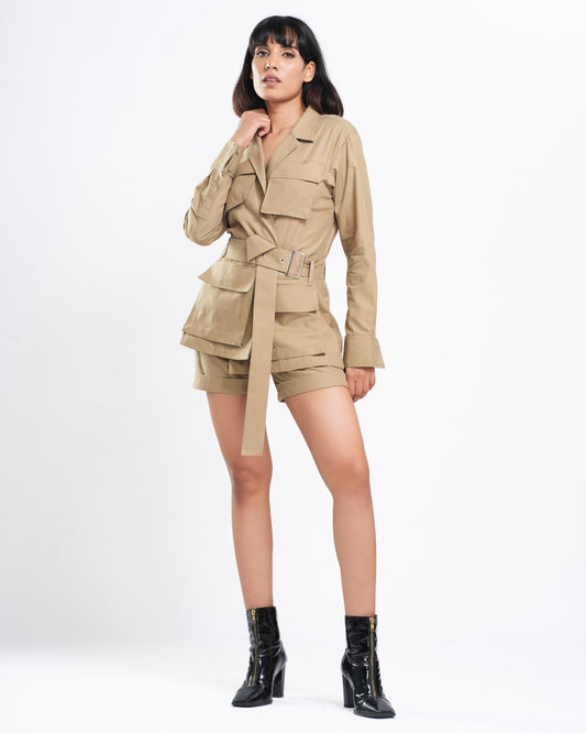 Zest - Khakhi Co-ord Set ( Set of 2 + Belt )