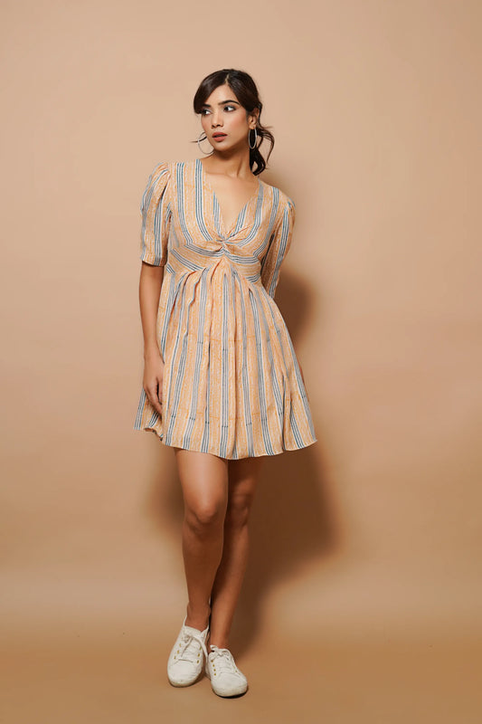 Brown block printed mini