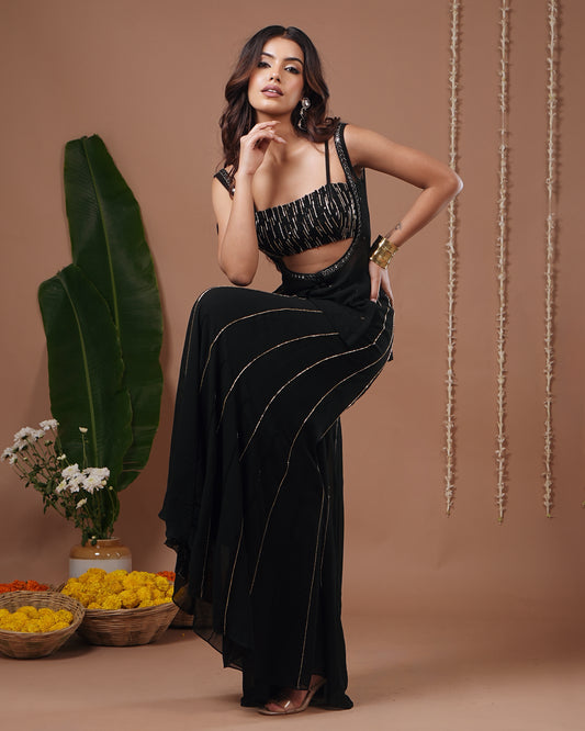 Black Georgette Heavy Indo Set (Set of 3)