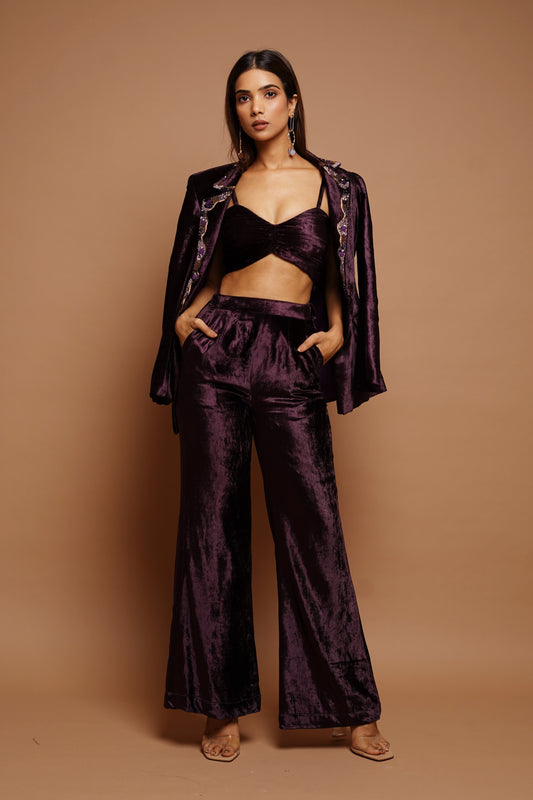 Wine Velvet Coat Set (Set of 3)