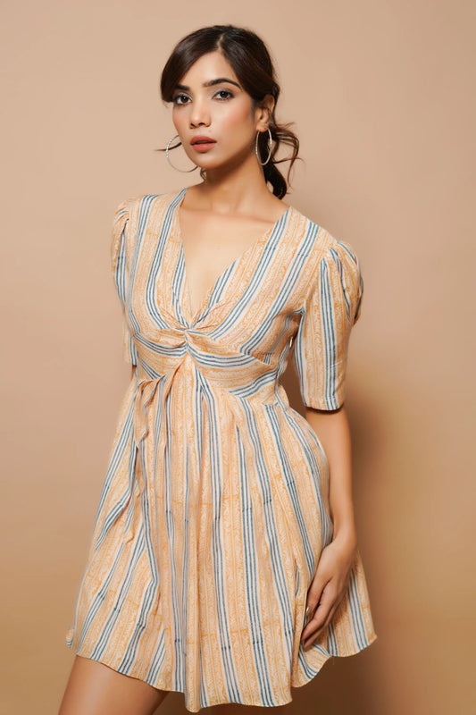 Brown block printed mini