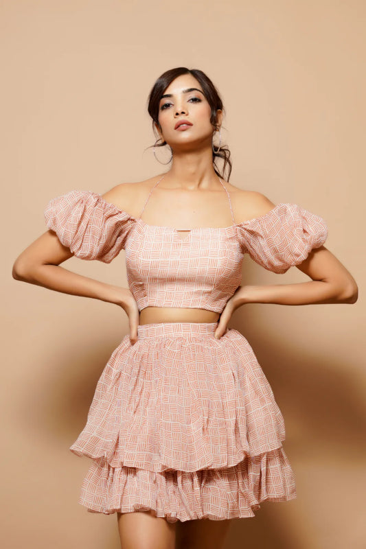 Brown Organza mini skirt co-ord