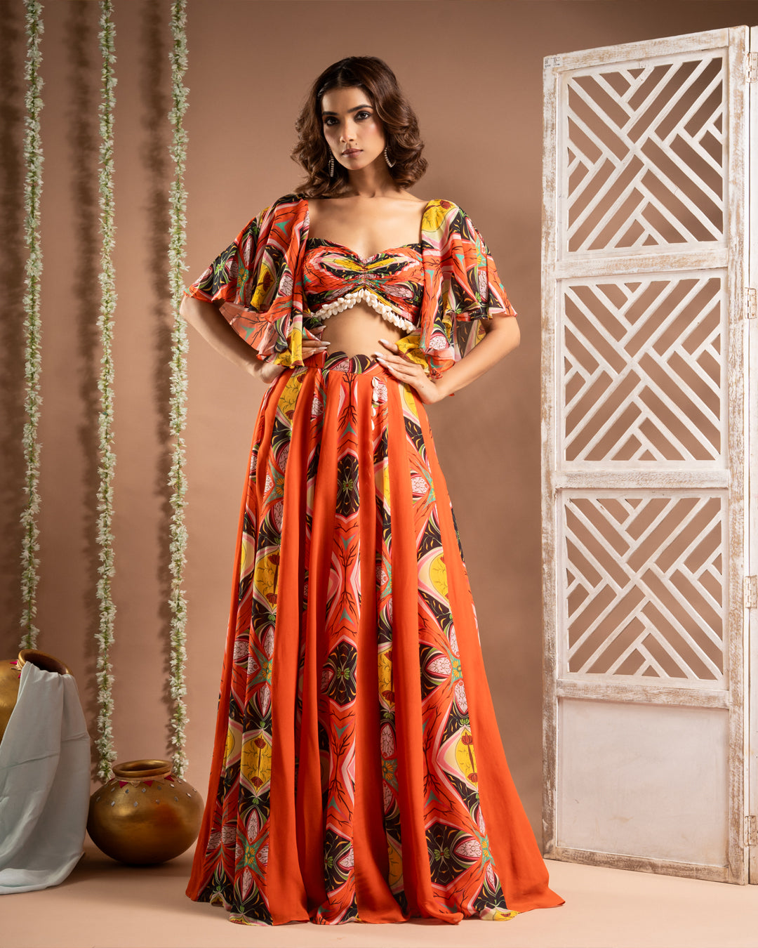 Orange Kaudi Abstract Print Indo Set (Set of 2)