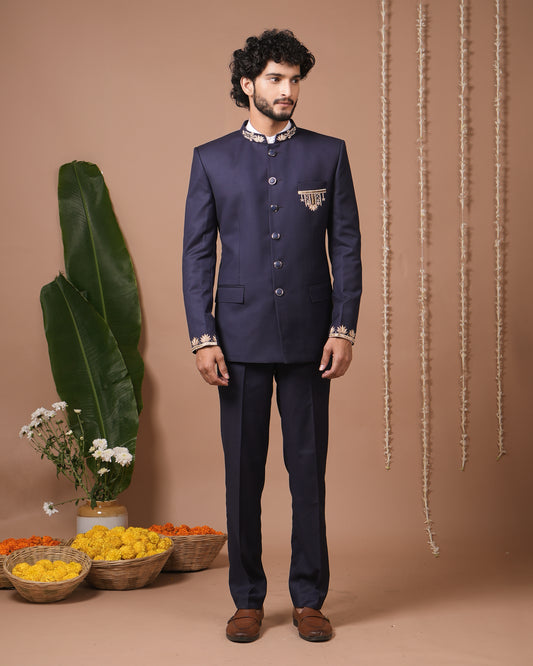 Navy Blue Jodhpuri Set (Set of 3)