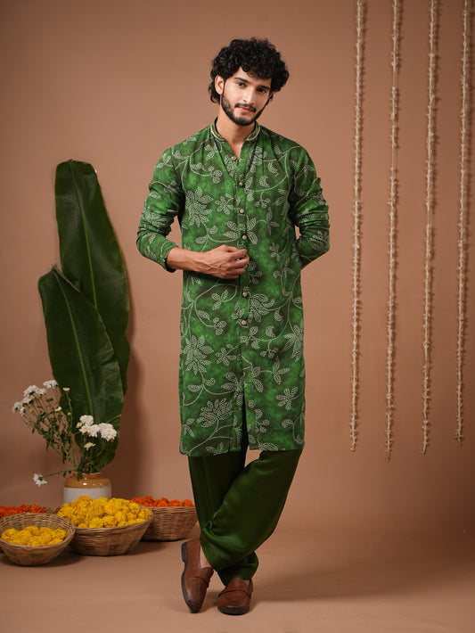 Green Bandhani Kurta + Salwar Set (Set of 2)