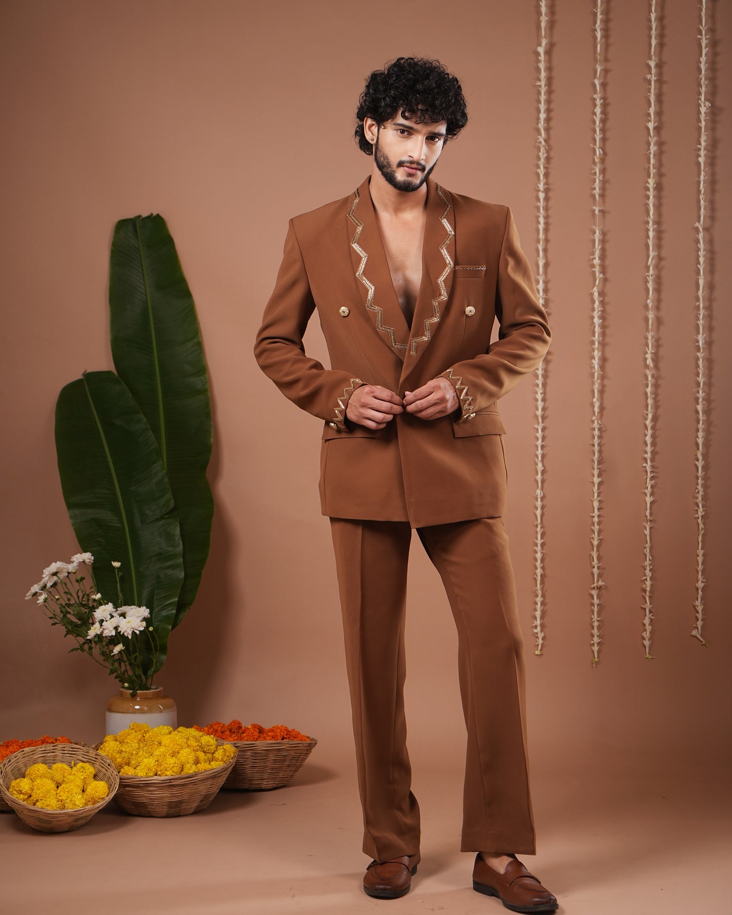 Mustard Coat And Pant Set (Set of 2)