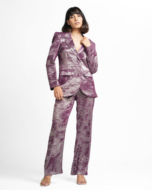 Mackenzie - Purple Shimmer Coat and Pant Set ( Set of 2 )