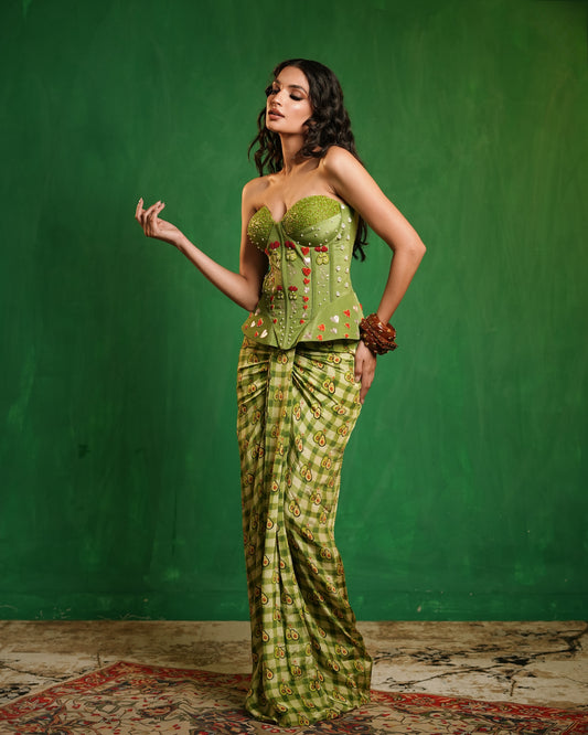 Avocado Printed Corset Drape Set (Set of 2)
