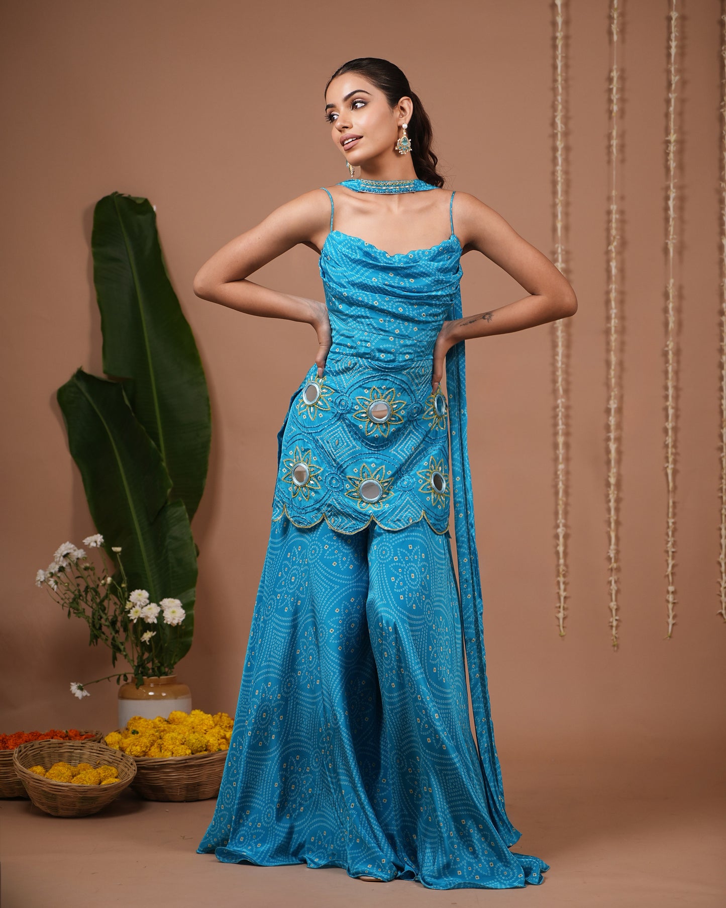 Firozi Bandhani Printed Suit Set (Set of 3)