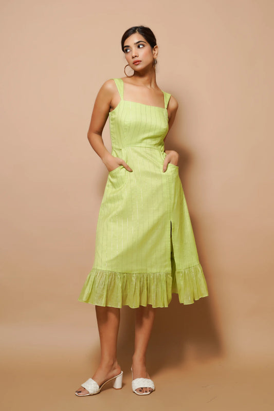 Chanderi Lurex Green Midi