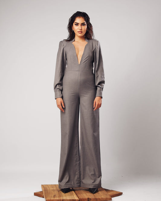 Molly - Slate Grey Structured Power Jumpsuit (Set of 1)