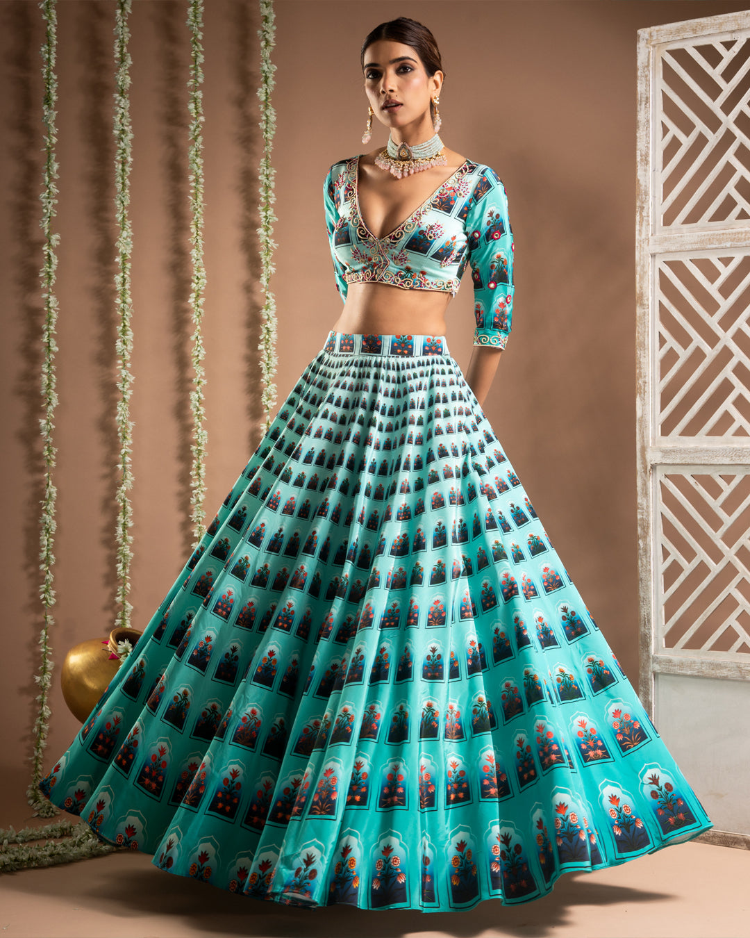 Blue Ombre Digital Print Indo-Lehenga Set (Set of 2)