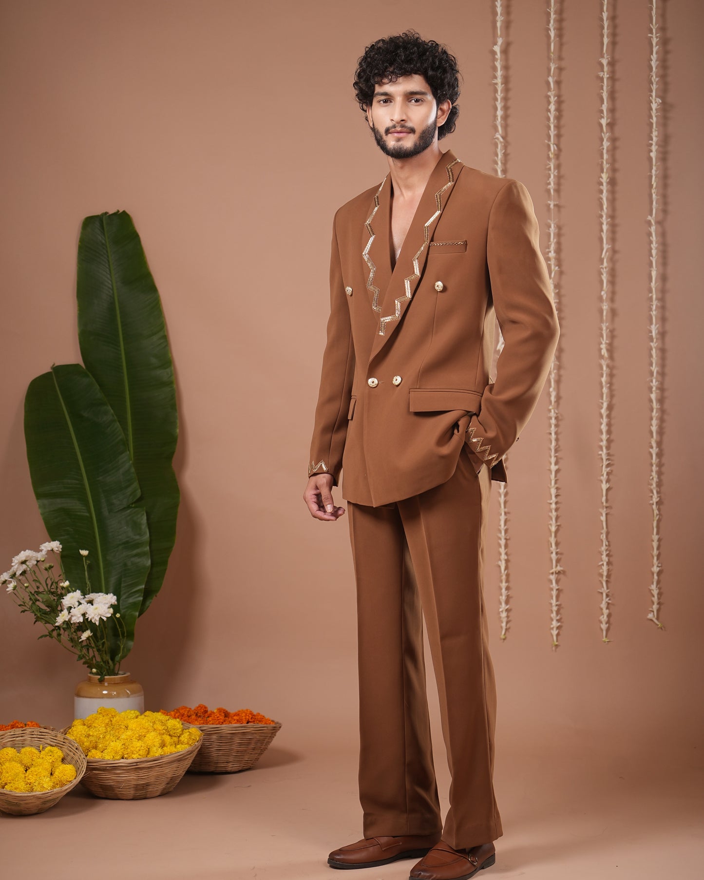 Mustard Coat And Pant Set (Set of 2)