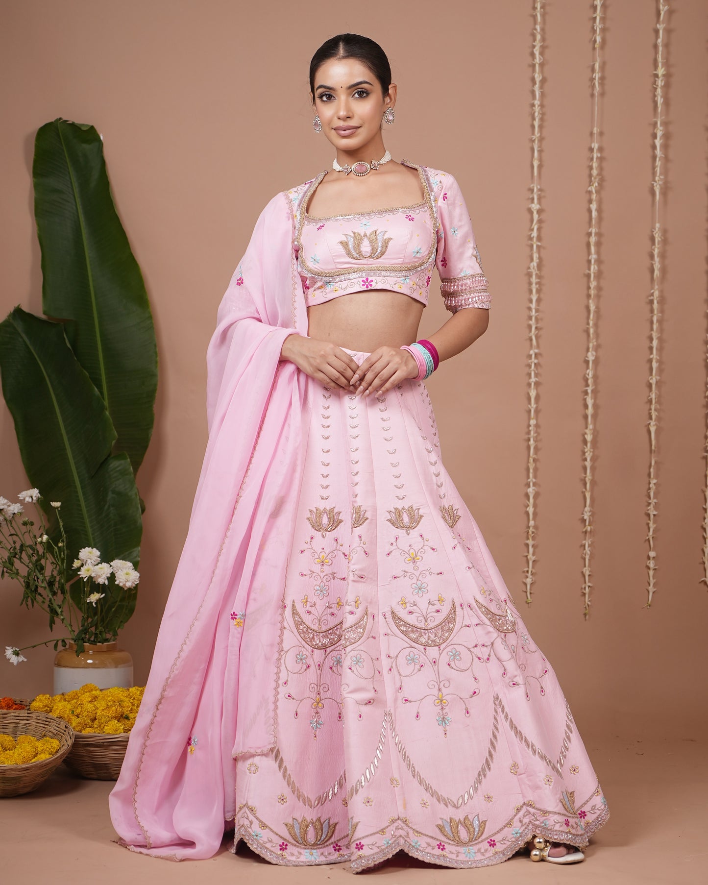 Baby Pink Heavy Lehenga Set (Set of 3)