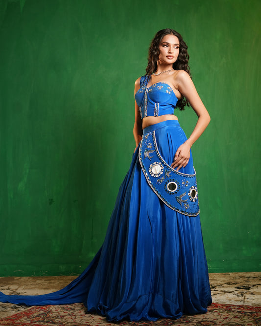 Royal Blue Corset Lehenga Set (Set of 2)