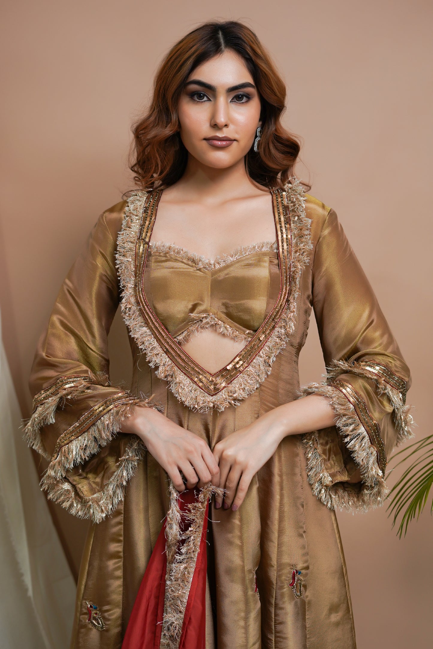 GOLDEN TISSUE SILK ANARKALI SUIT SET (SET OF 4)