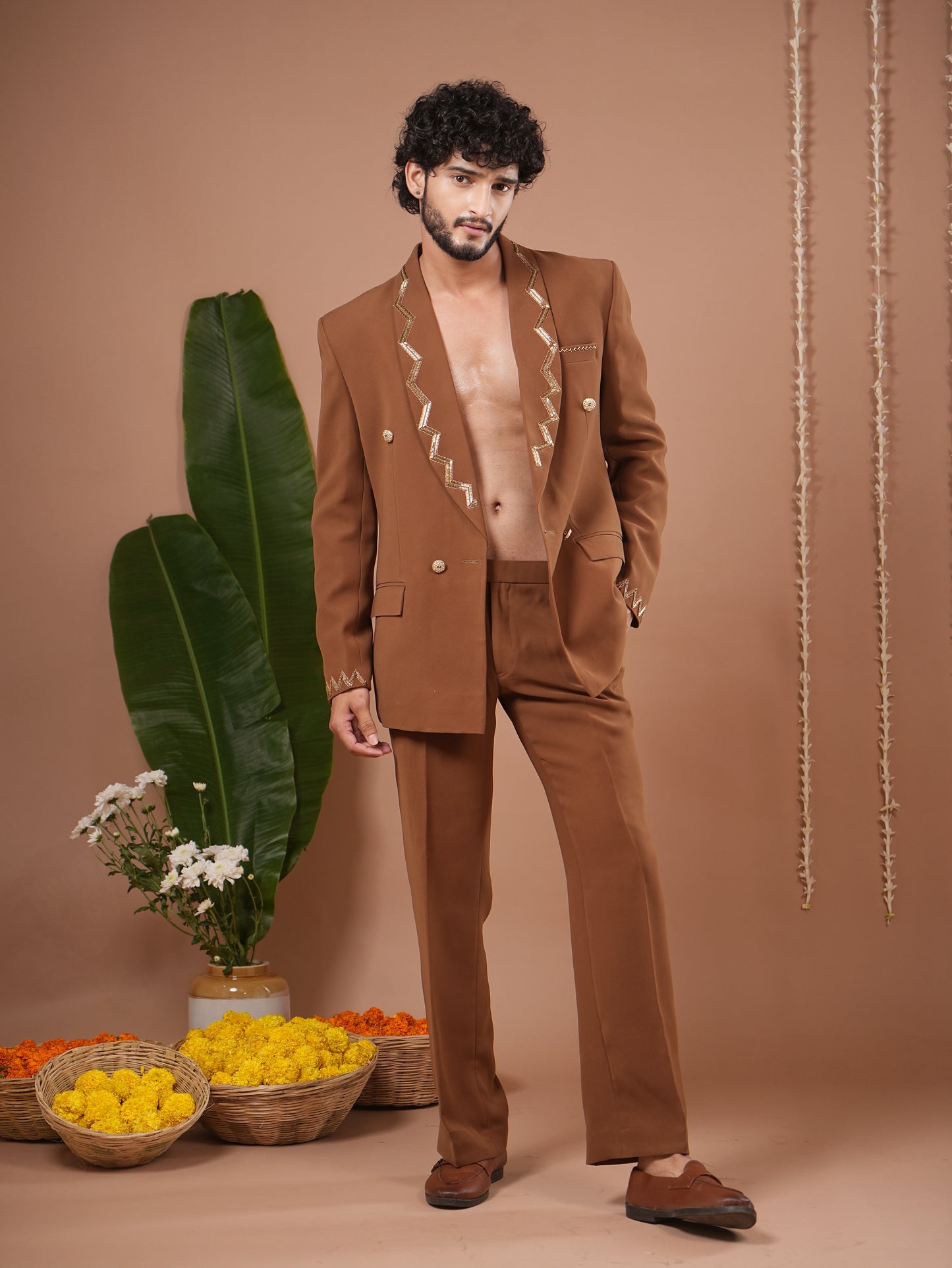 Mustard Coat And Pant Set (Set of 2)