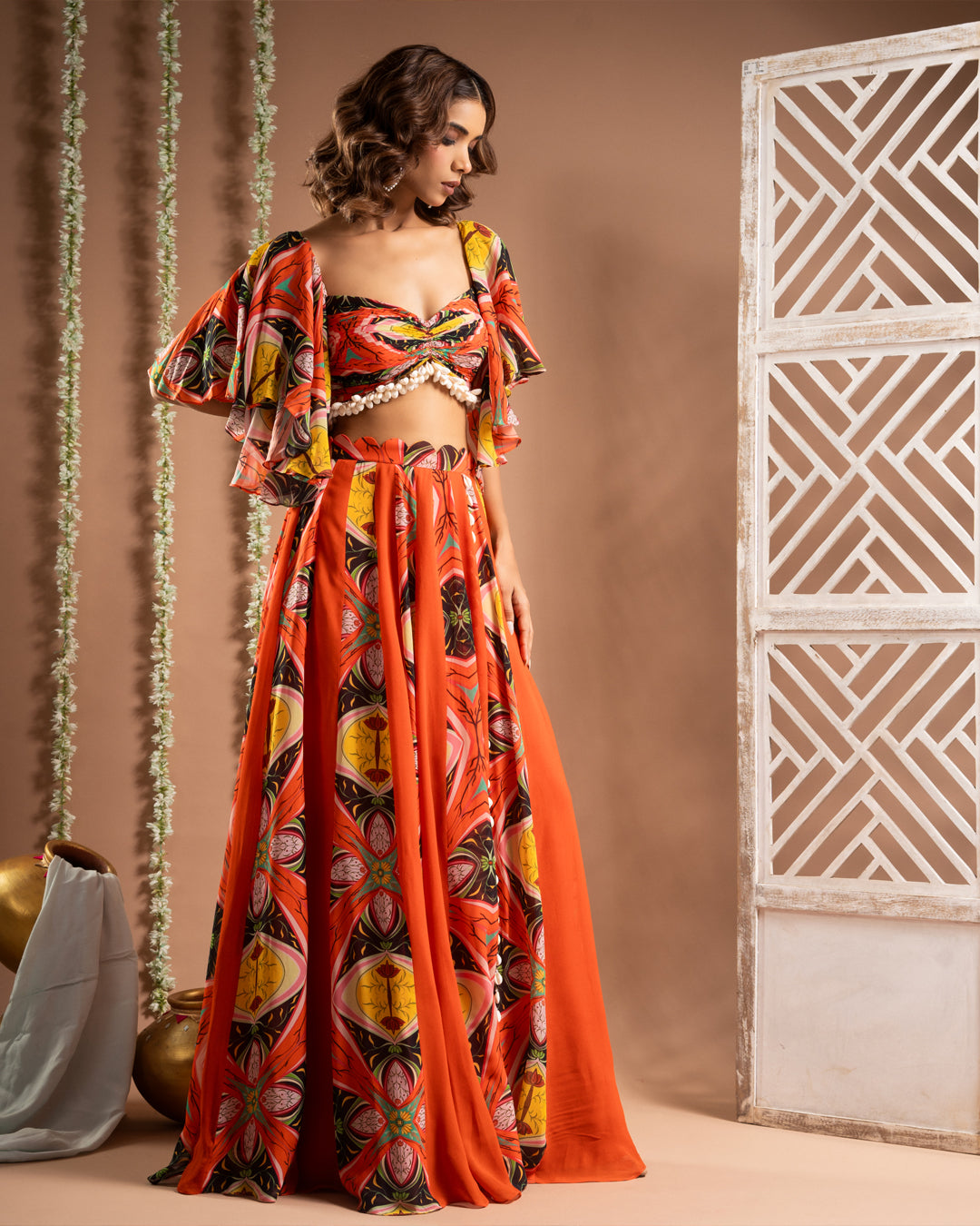 Orange Kaudi Abstract Print Indo Set (Set of 2)