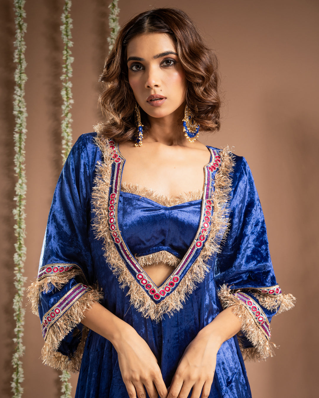 Royal Blue Velvet Anarkali Suit Set (Set of 4)