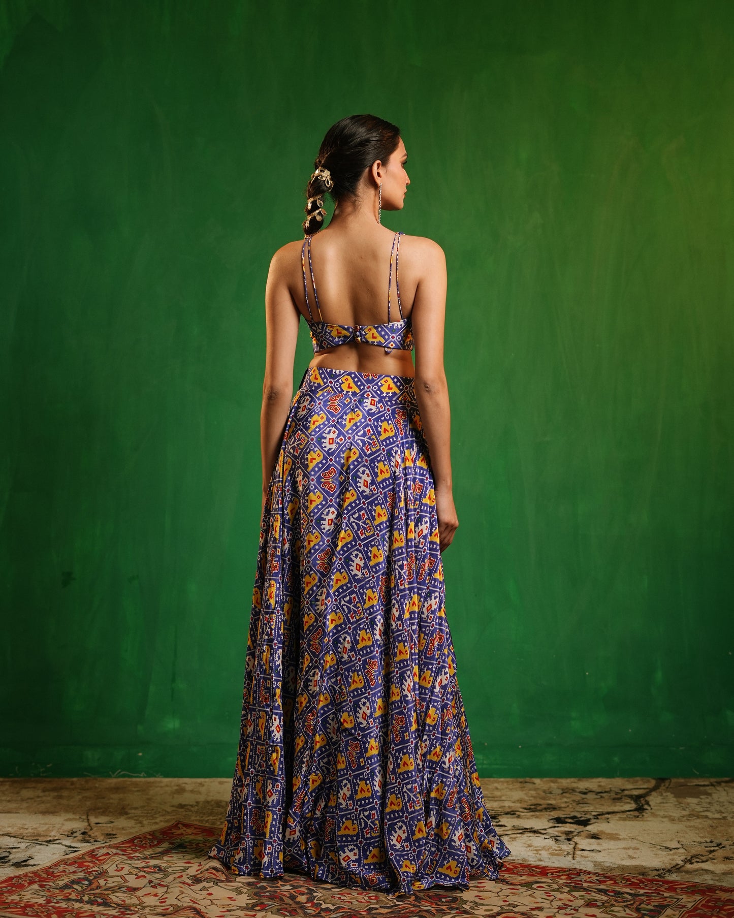 Blue Patola Printed Indo Lehenga Set (Set of 3)