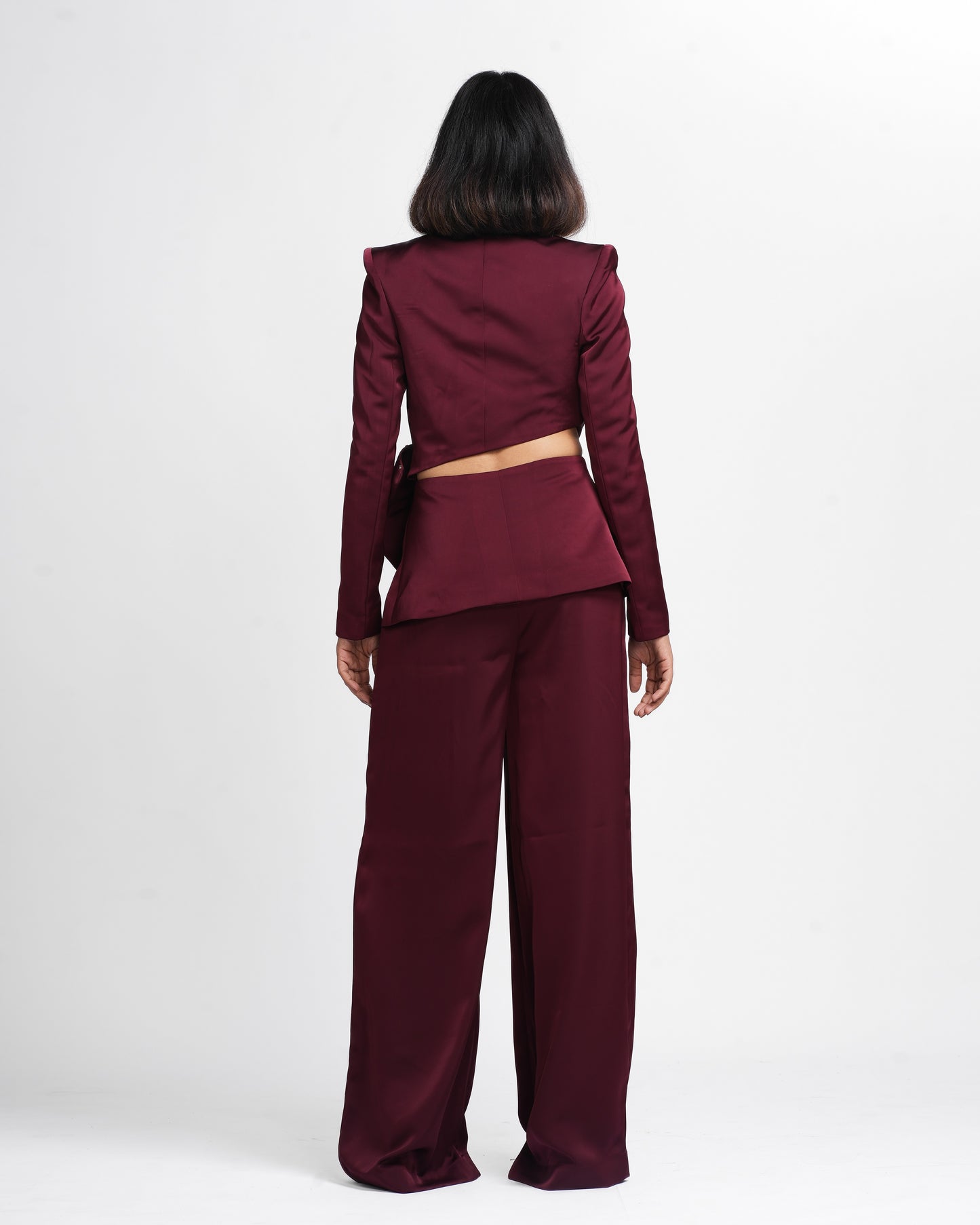Miranda - Claret Maroon Embellished Coat and Pant Set ( Set of 2 )
