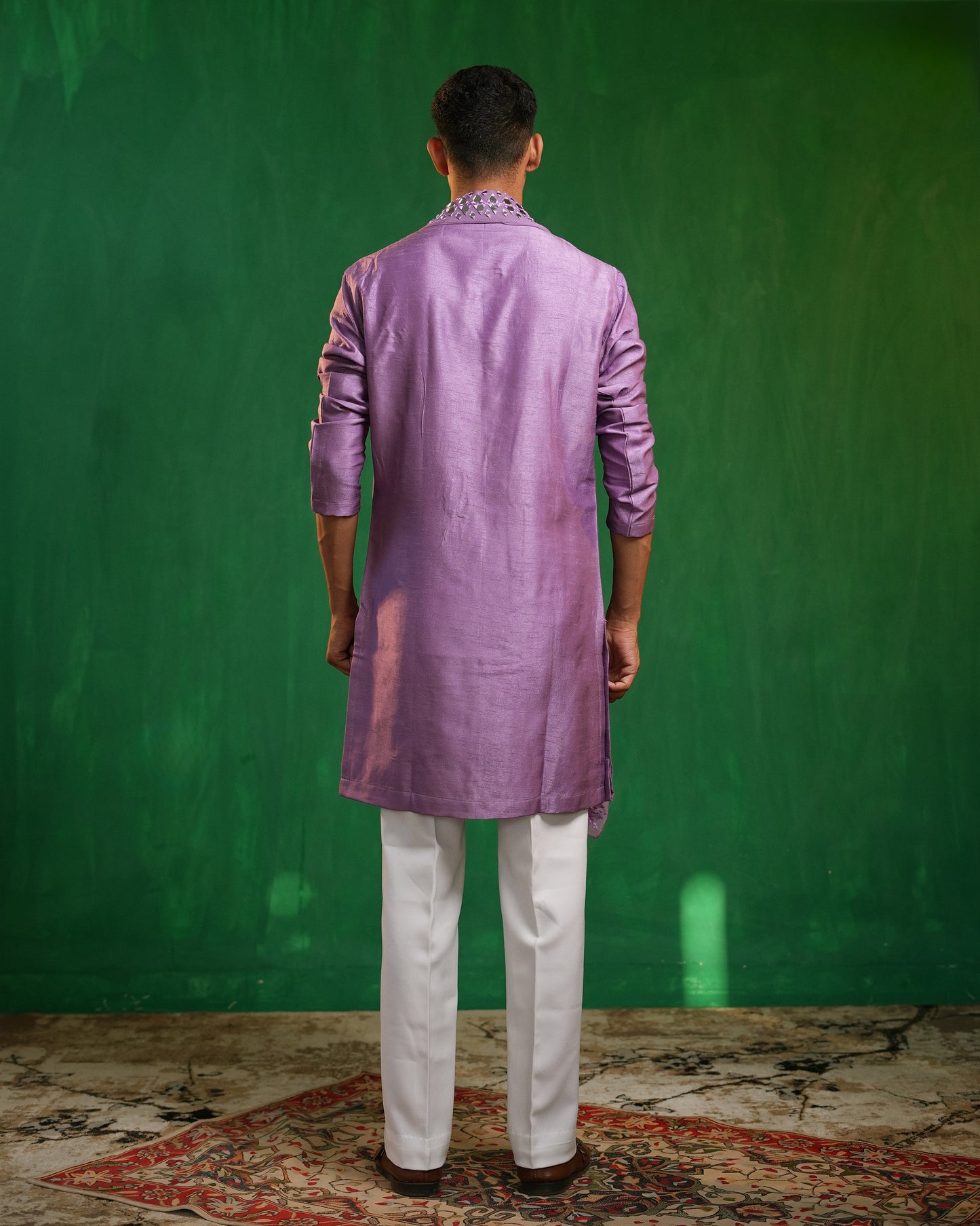 Lilac Mirror-Embroidered Heavy Kurta Set (Set of 3)