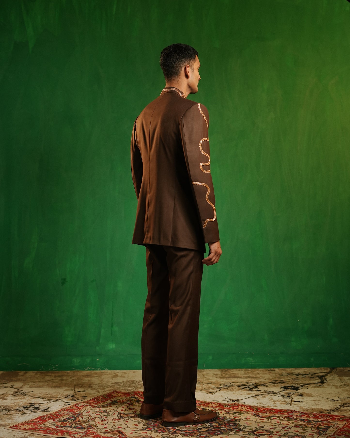 Chocolate Brown Embellished Jodhpuri Set (Set of 2)