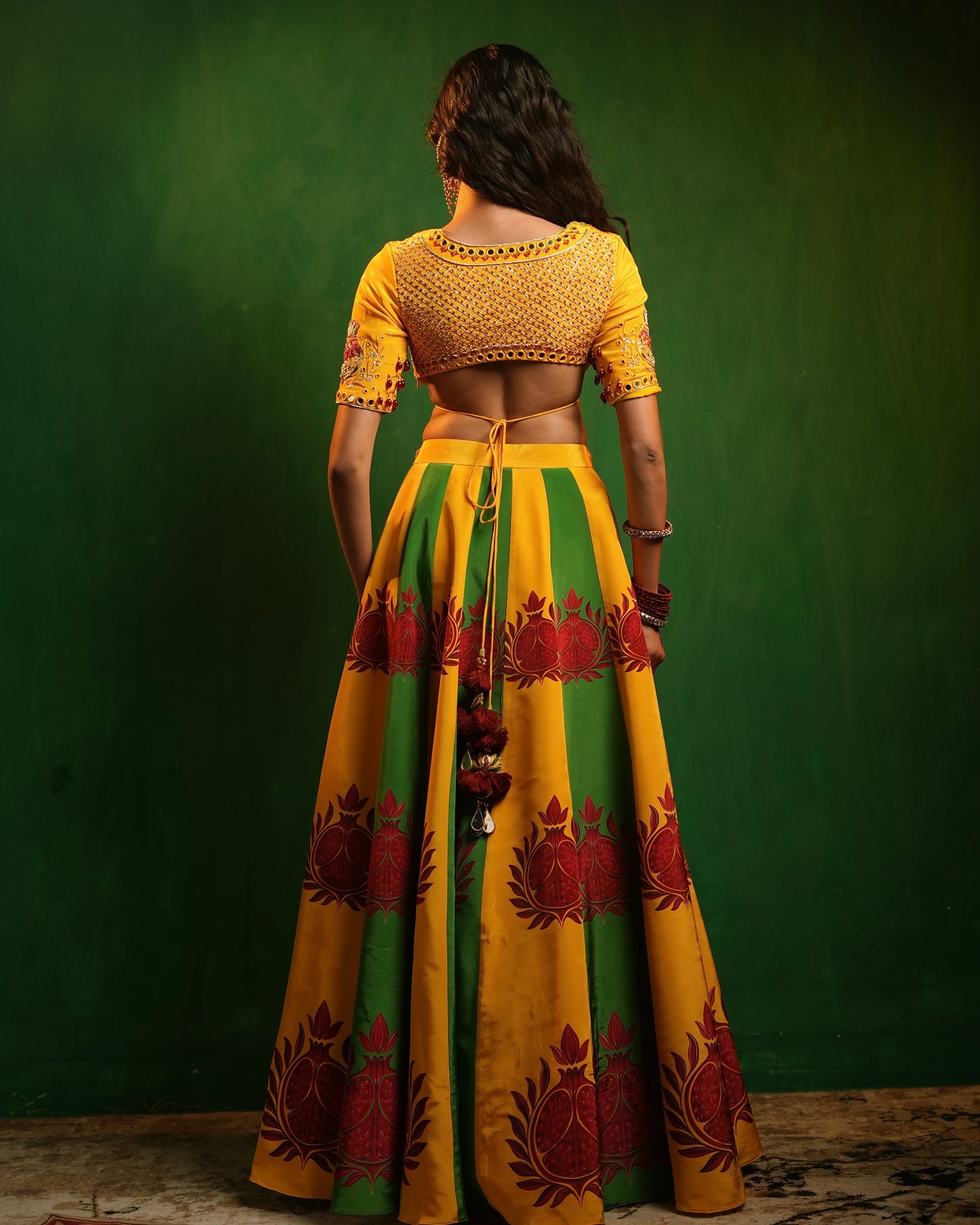 Pomegranate Dual Printed Heavy Lehenga Set (Set of 3)