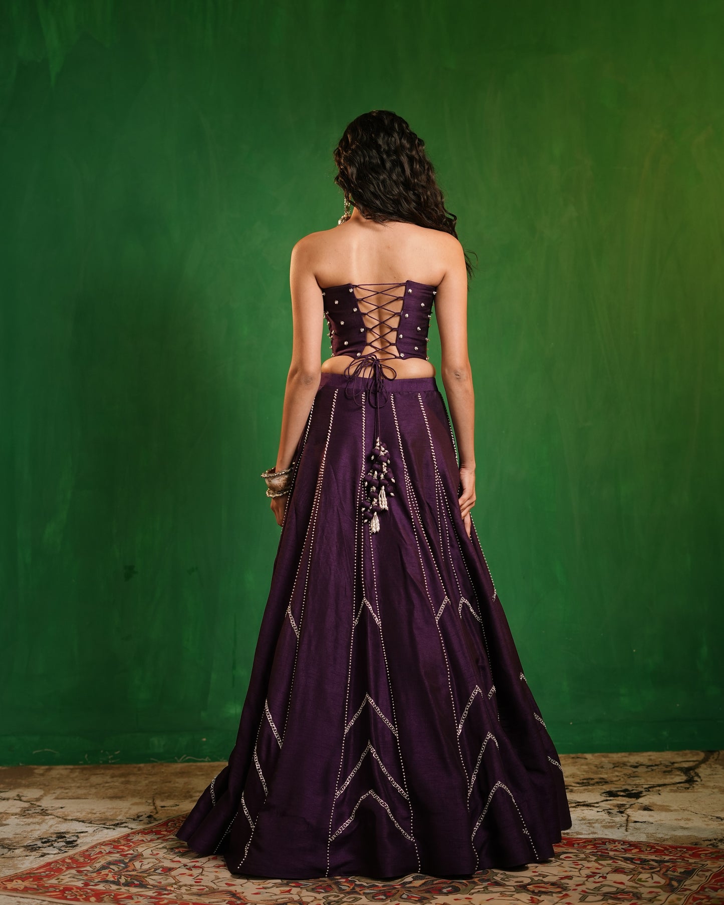 Dark Purple Corset Heavy Lehenga Set (Set of 2)