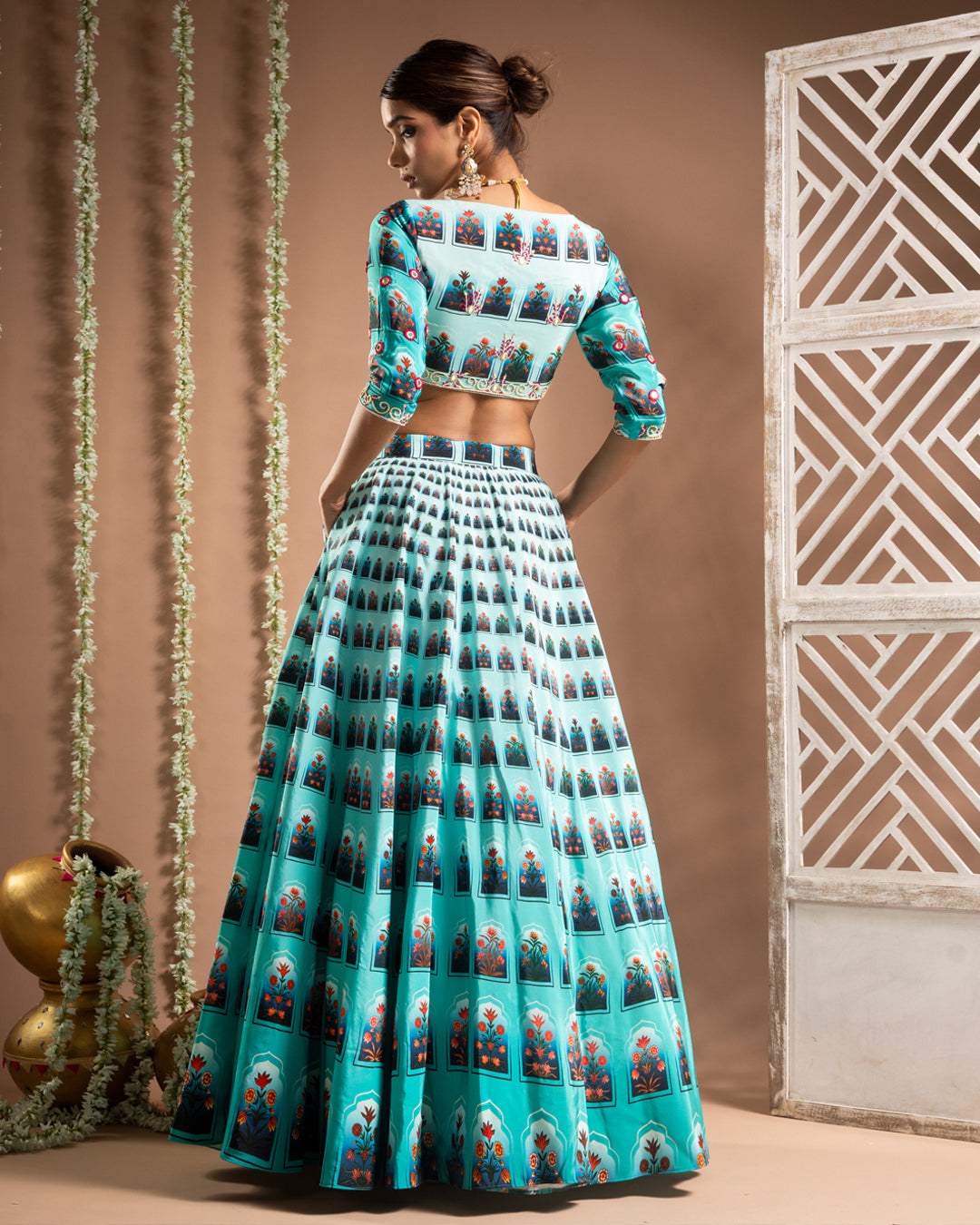 Blue Ombre Digital Print Indo-Lehenga Set (Set of 2)
