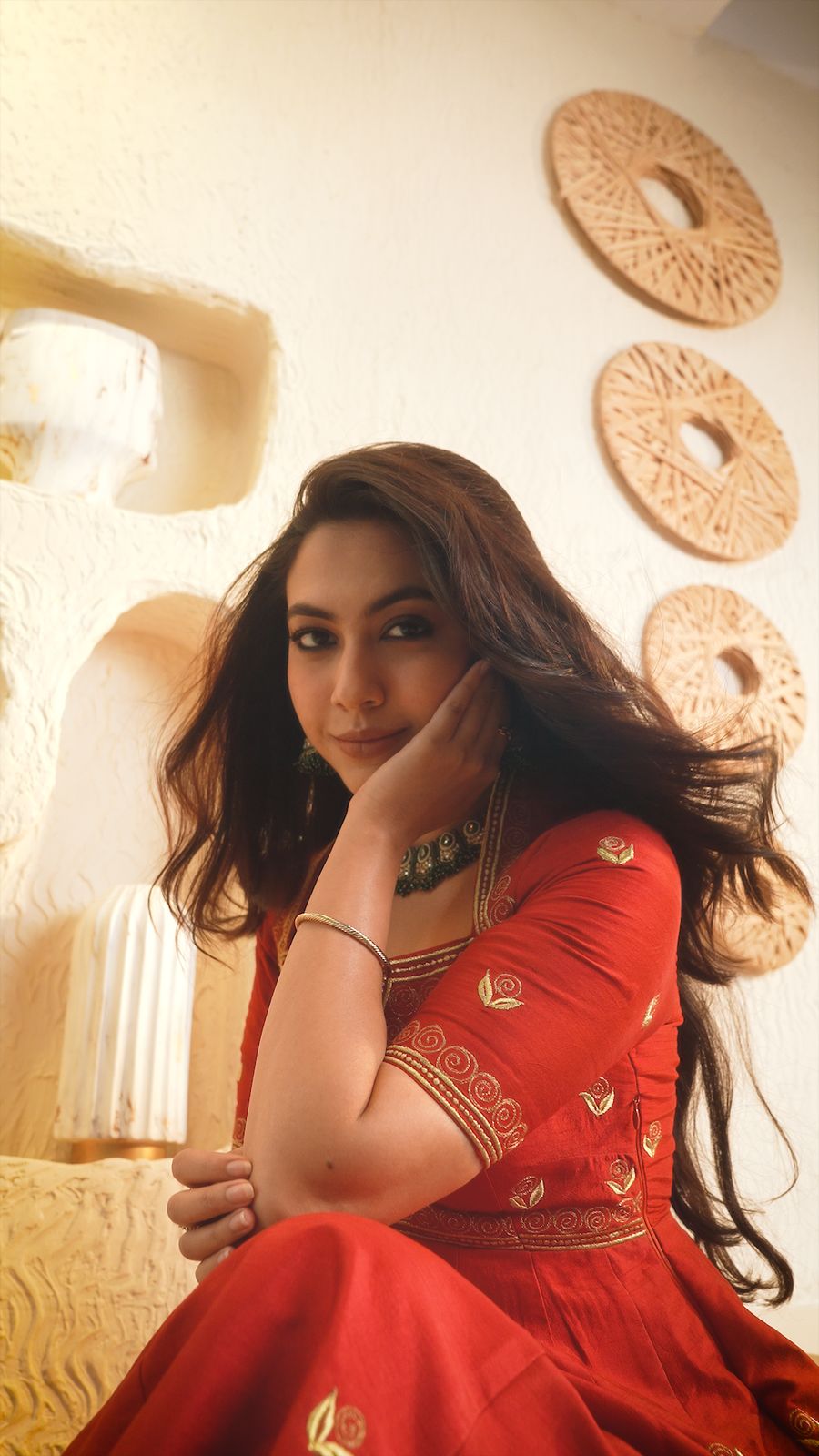 RED SILK EMBROIDERED ANARKALI SET (SET OF 3)