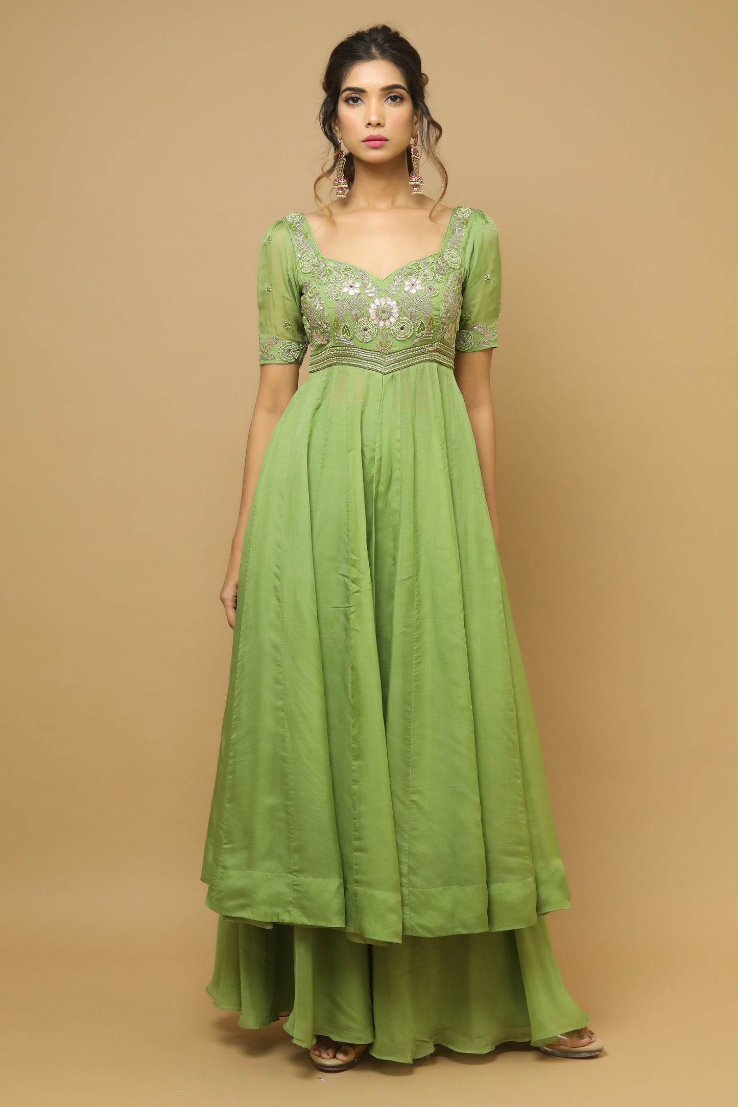 Parrot Green Kali Kurta Set (Set Of 2)