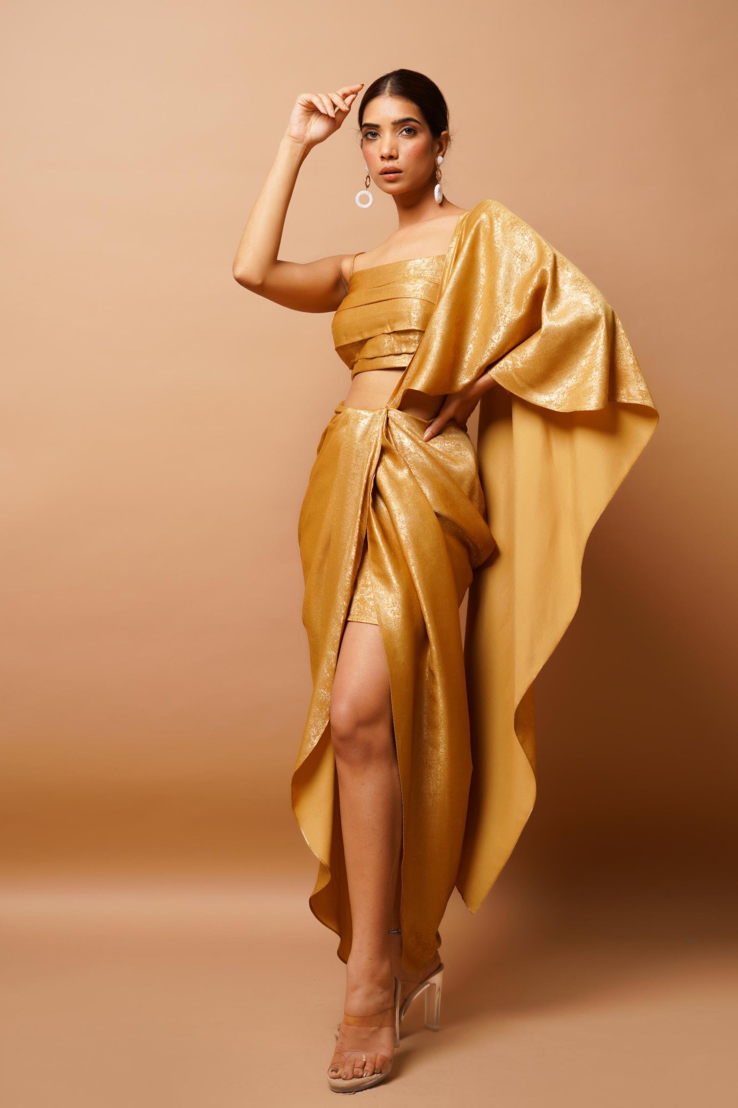 golden shimmer indo saree set Image2