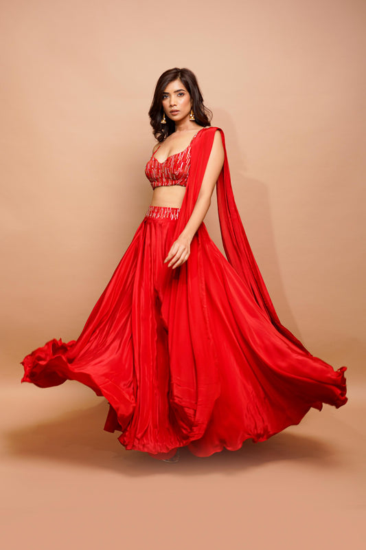 Red Lehenga Set (Set Of 2)