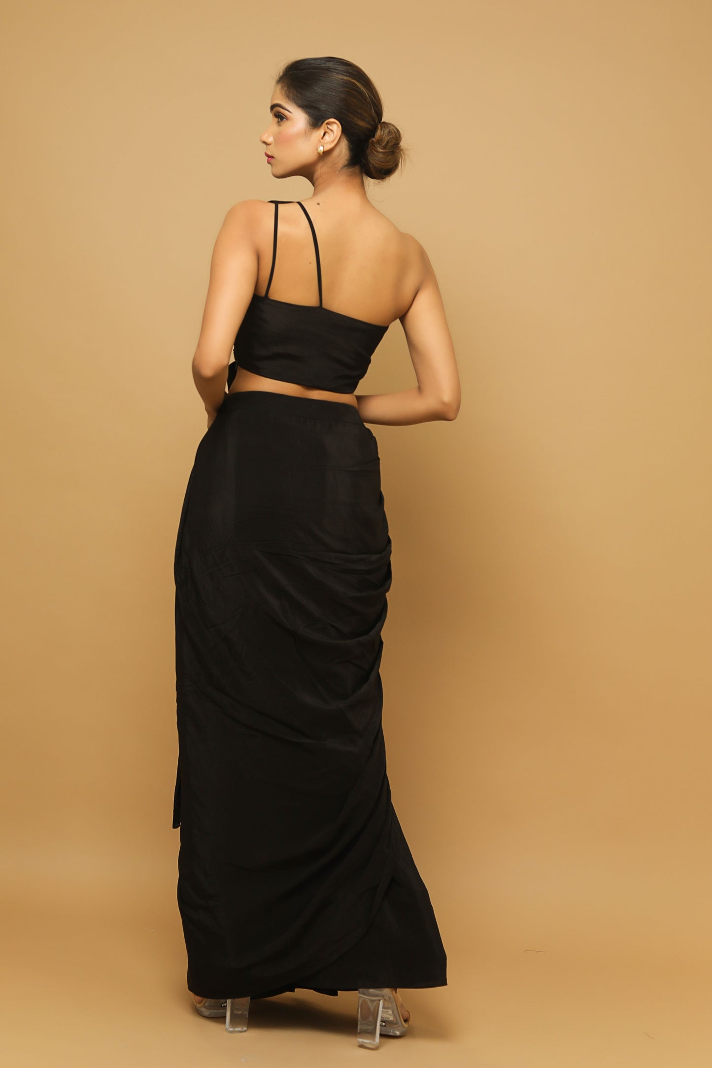 Black Two Piece Indo Saree (Set Of 2)