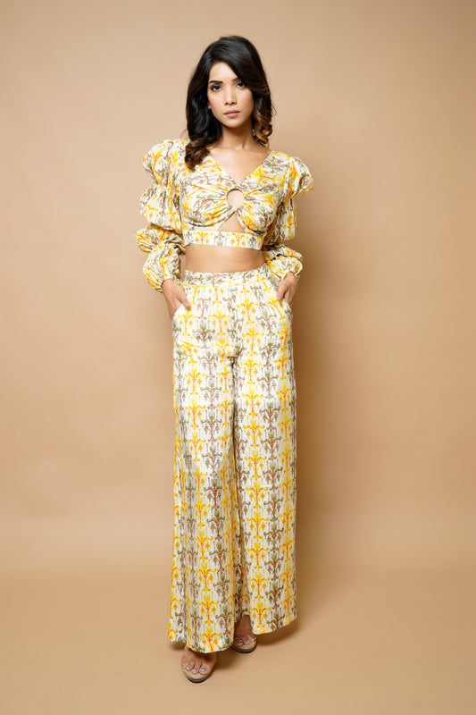 Yellow Block Printed Co-Ord