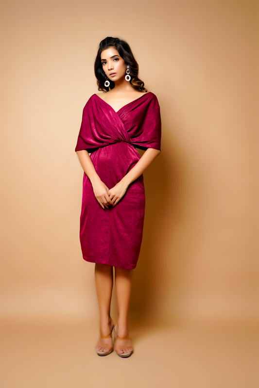 Magenta  Velvet Wrap Neck Midi