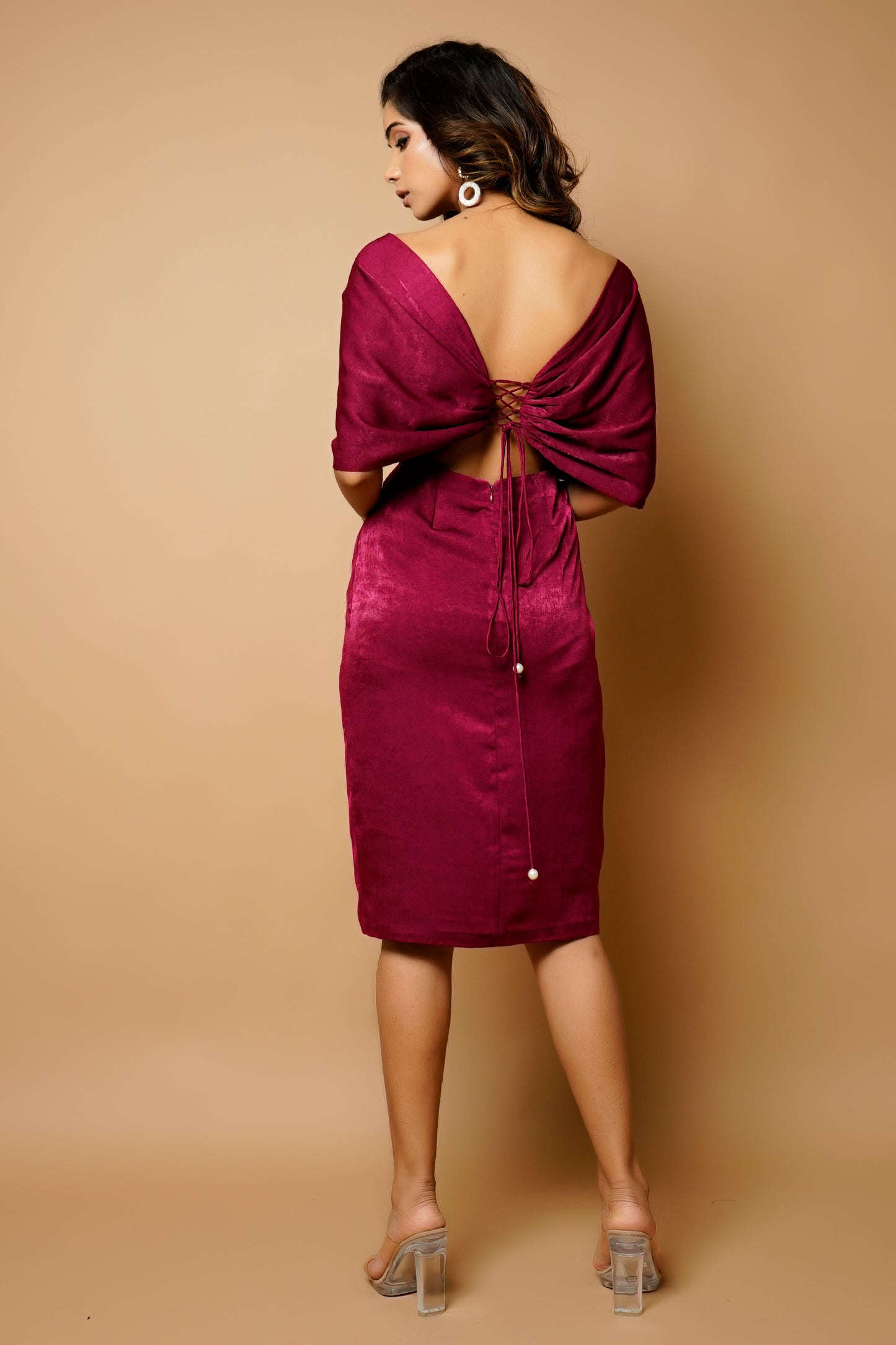 Magenta Velvet Wrap Neck Midi