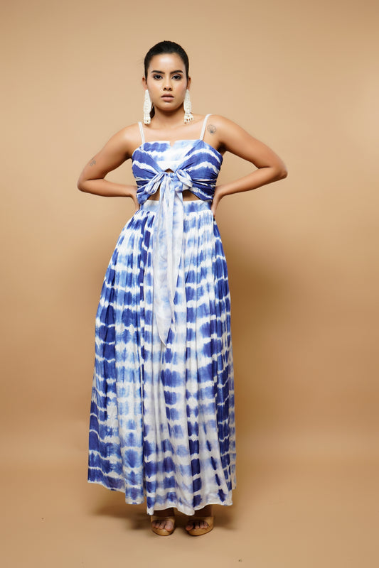 Tie-Dye  Blue And White Resort Wear Dress