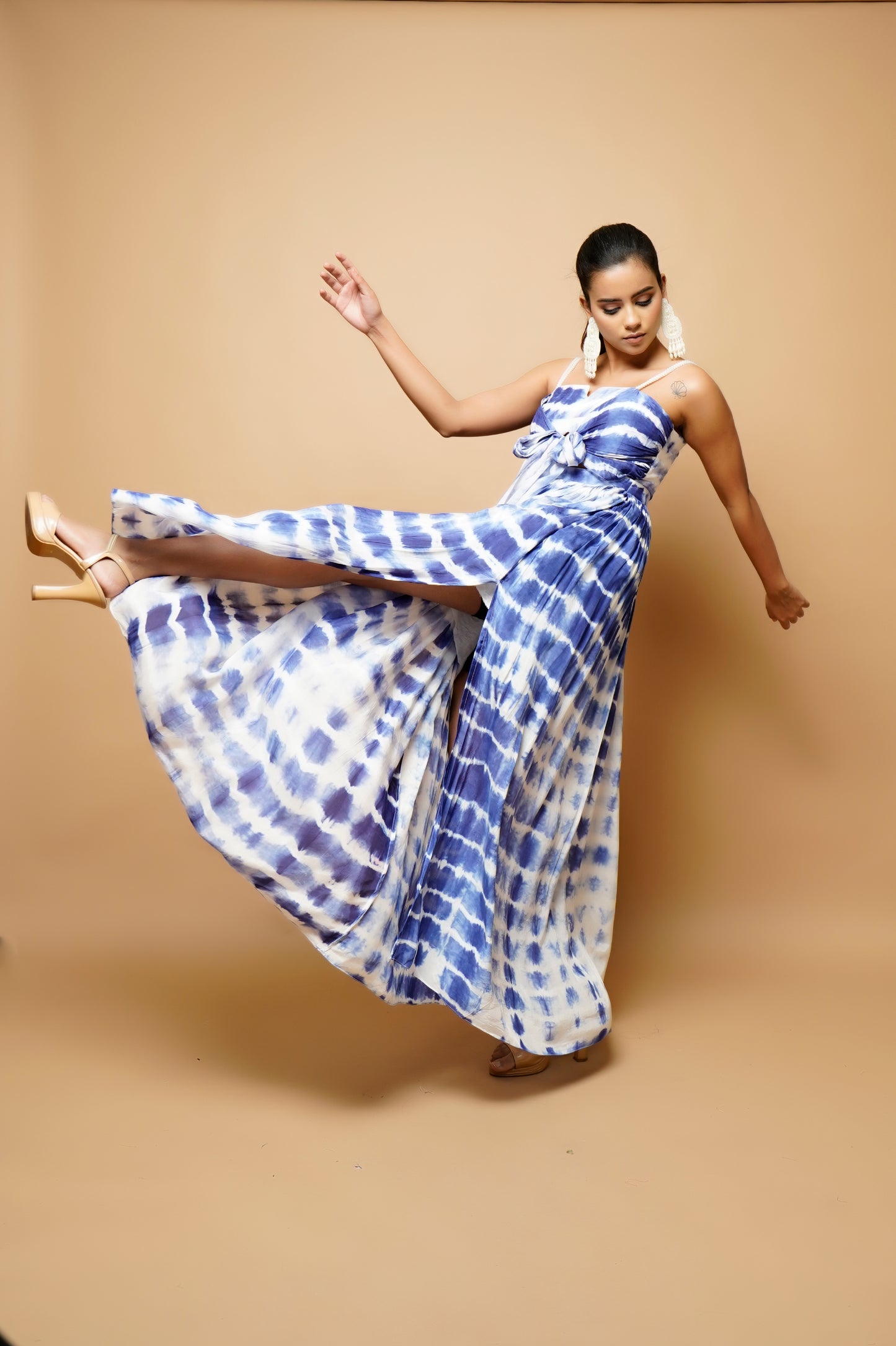 Tie-Dye Blue And White Resort Wear Dress