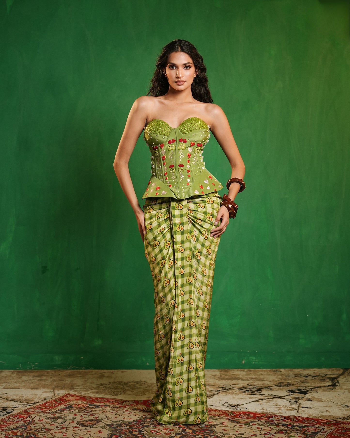  Avocado Printed Corset Drape Set (Set of 2)