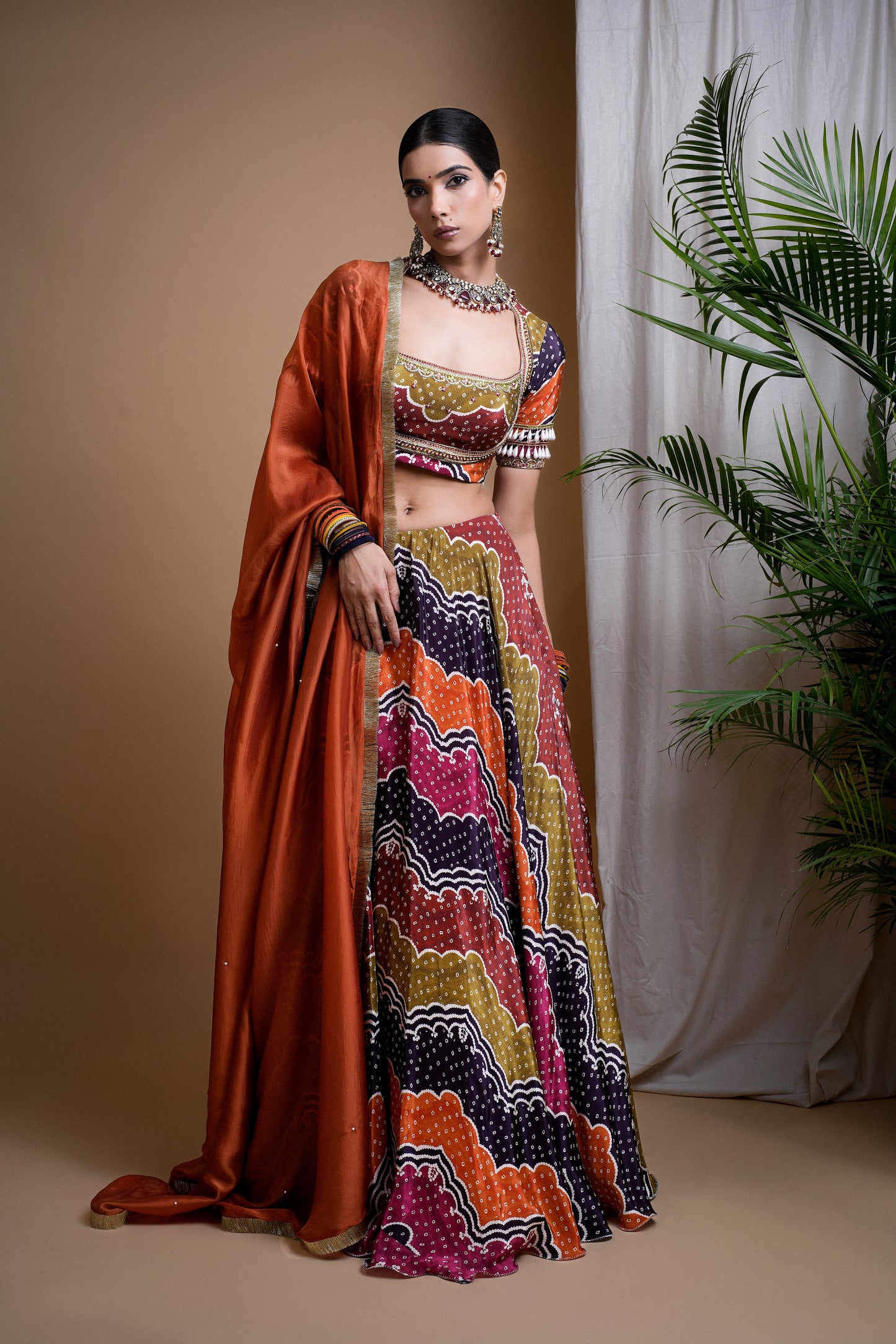 MULTI COLOR DIGITAL PRINT HEAVY LEHENGA SET  (SET OF 3)