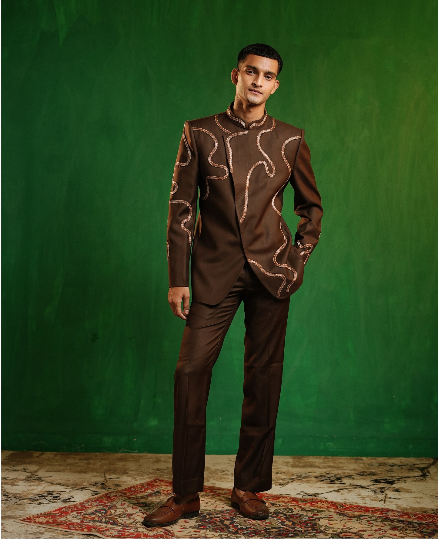 Chocolate Brown Embellished Jodhpuri Set (Set of 2)